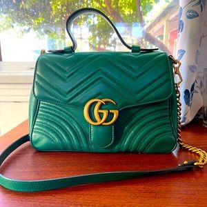Rare beautiful Gucci Marmont Top Handle Emerald Matelasse’
